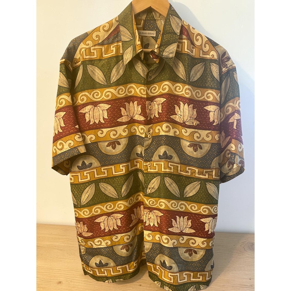 Burma Bibas 100% Silk Button Down Abstract Geometric Multi Print Men's Medium